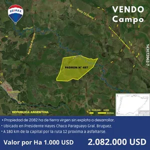 2082 HECTREAS. PRESIDENTE HAYES CHACO PARAGUAYO. LUGAR GRAL