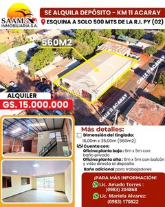 📍 𝐃𝐞𝐩𝐨́𝐬𝐢𝐭𝐨 𝐚 𝐄𝐬𝐭𝐫𝐞𝐧𝐚𝐫 – 𝐊𝐢𝐥𝐨́𝐦𝐞𝐭𝐫𝐨 𝟏𝟏 𝐀𝐜𝐚𝐫𝐚𝐲 560M2