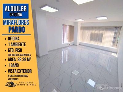 Alquiler Miraflores PARDO - Oficina de 1 Ambiente + 1 Baño - Área: 38.39m²