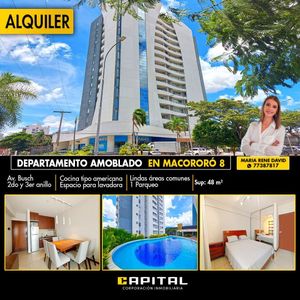 DEPARTAMENTO AMOBLADO DE 1 DORMITORIO CON PARQUEO EN CONDOMINIO MACORORO 8!!