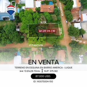 En venta terreno en esquina en el Barrio America de Luque !!