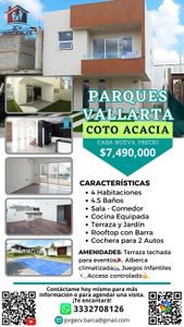 Estupenda Casa Nueva en Parques Vallarta, Coto Acacia, Zapopan. 226 Mts.