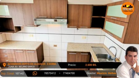 LINDO DEPTO EN ALQUILER 3 DORM. GARAJE BAULERA ÁREAS COMUNES AV. BEIJING SARCO  Picture 2 of 9