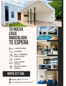 RENTA DE CASA AMUEBLADA EN XCUMPICH CON PISCINA MERIDA YUC.