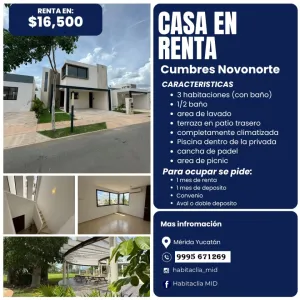 RENTA DE CASA EN CUMBRES NOVONORTE CONKAL YUCATAN