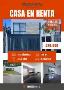 RENTA DE CASA EN TEMOZON CON PANELES SOLARES MERIDA YUCATAN