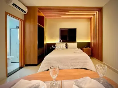 Studio no Blue Life 100% mobiliado, decorado e pronto para morar.