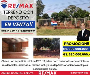 Terreno con depósito sobre Ruta 1 Km 7,5