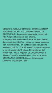 VENDO O ALQUILO EDIFICIO. SOBRE AVENIDA MADAME LINCH A 2 CUADRAS DE LA AVENIDA ACCESO SUR,4 Mojones